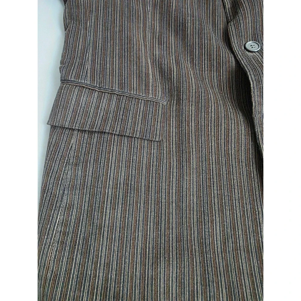 Zagato Signature Collection Mens 42R Brown Striped Cotton 3 Button Blazer Coat